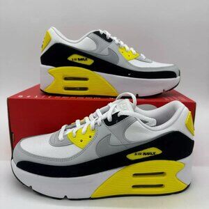 Women's Nike Air Max 90 LV8 Platform Sneakers, White/Black/Yellow/Grey, size 8.5